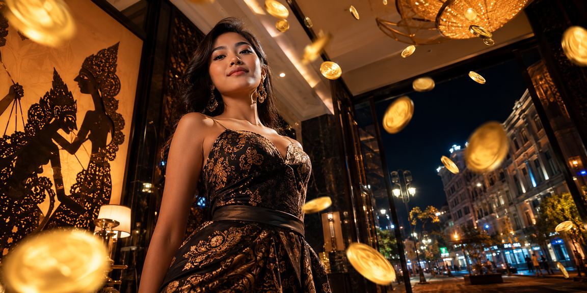 Model menampilkan antarmuka platform casino dan betting online di layar ponsel